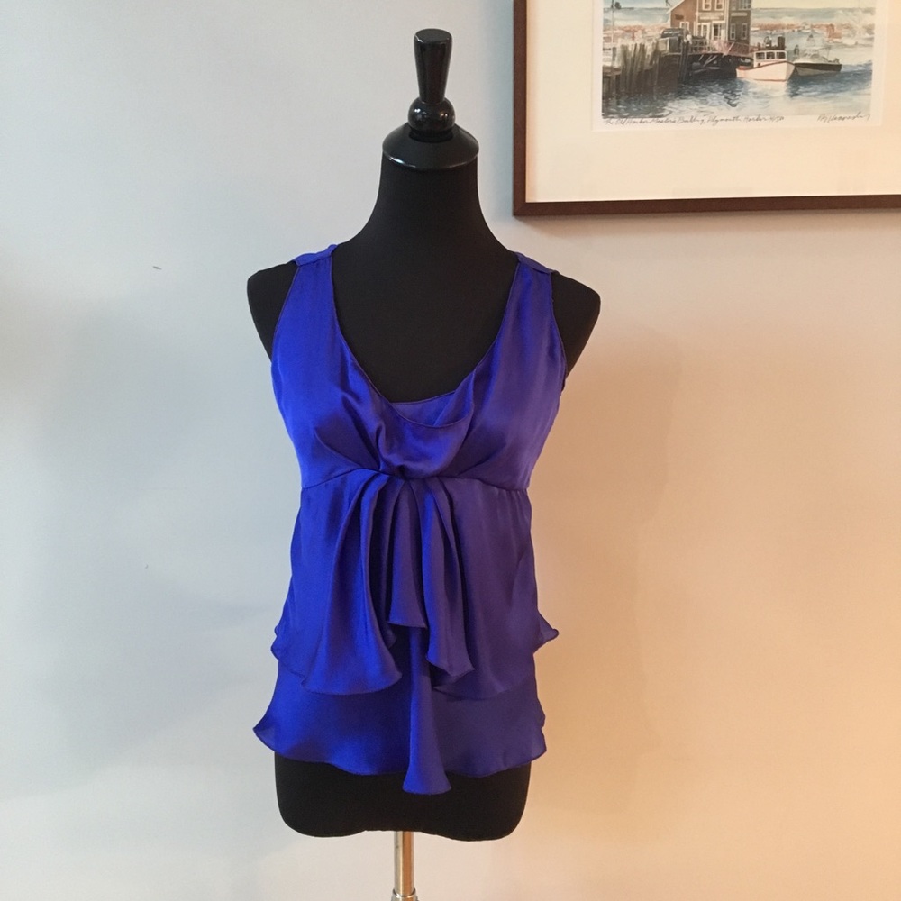 Giorgio Armani Purple Blue Silk Ruffled Blouse